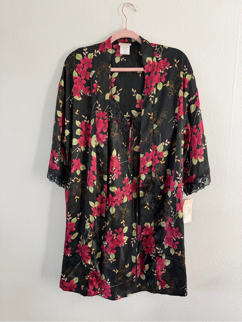 LA Intimates Floral Lace Kimono Robe and Chemise Slip Size Medium NWT